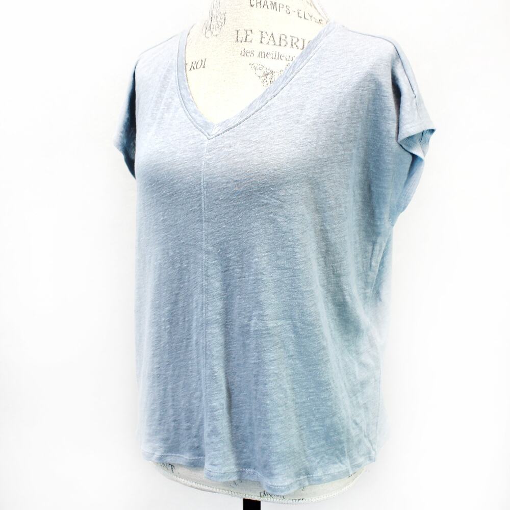 Eileen Fisher Plus Gray 100% Linen V-Neck Bat Sleeve T-Shirt Top Minimalist 2X
